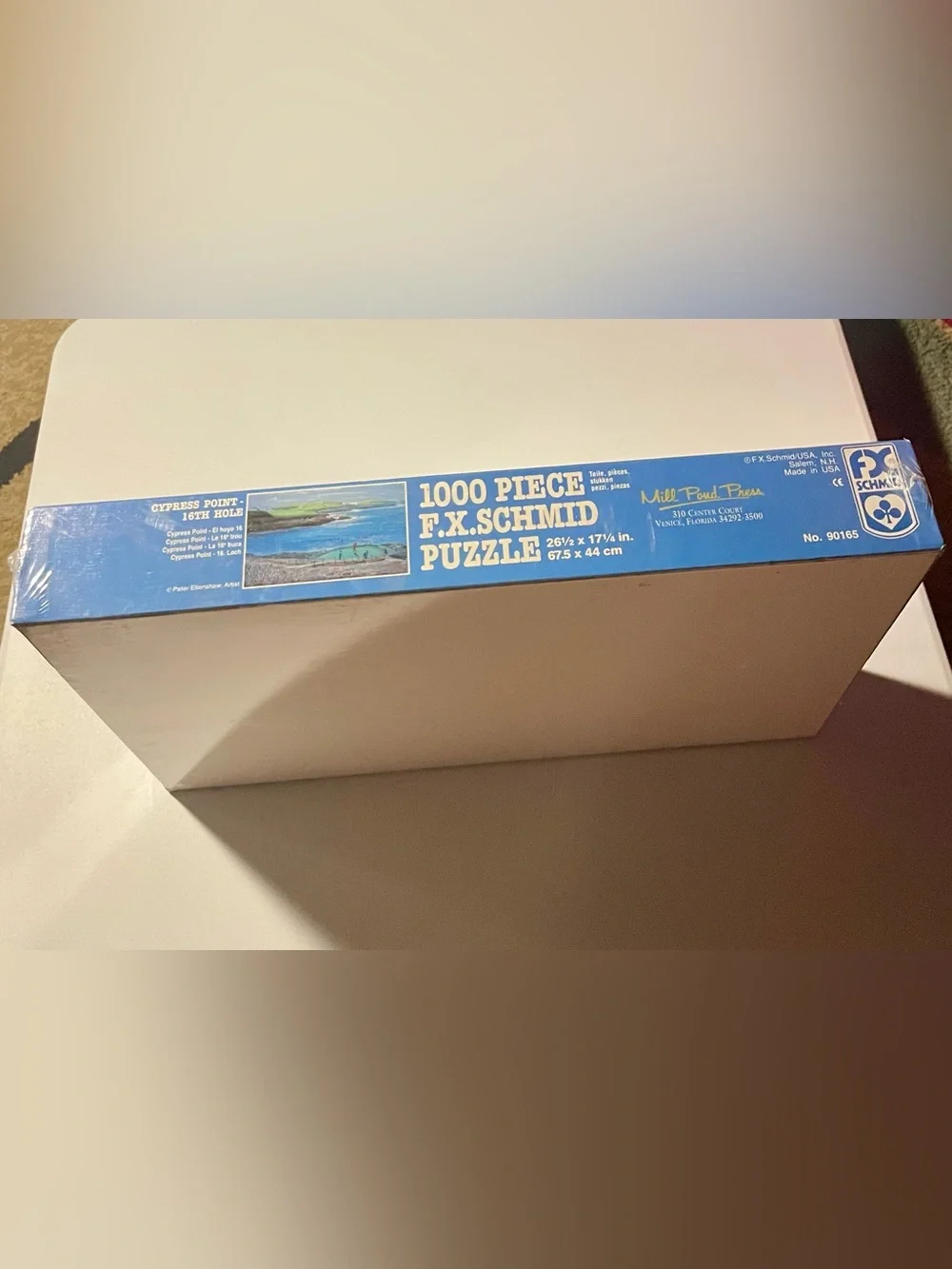 NIB Vtg FX Schmid Cypress Point 16th Hole 1000pc Puzzle. Sealed/Minor Box Dent